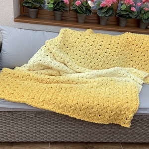Napsárga színátmenetes kötött takaró - otthon & életmód - lakástextil - felnőtt takaró, pléd - Meska.hu