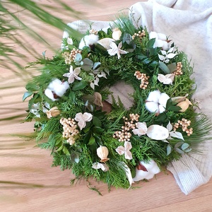 Élő fenyős adventi koszorú - White and Merry - karácsony - adventi díszek - adventi koszorú - Meska.hu