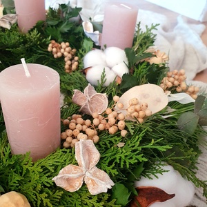 Élő fenyős adventi koszorú - White and Merry - karácsony - adventi díszek - adventi koszorú - Meska.hu