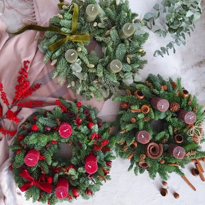 Élő fenyős adventi koszorú - Barna - karácsony - adventi díszek - adventi koszorú - Meska.hu