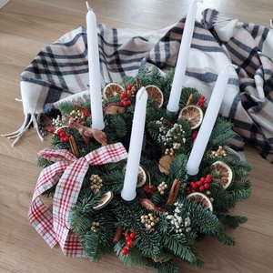 Élő fenyős adventi koszorú - Mesevilág - karácsony - adventi díszek - adventi koszorú - Meska.hu