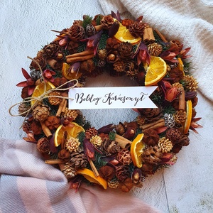 Forralt bor karácsonyi kopogtató, koszorú, advneti koszorú, szárazvirágból, termésekből - Meska.hu