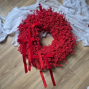 Karácsonyi hangulatú szárazvirág len koszorú, kopogtató, ajtódísz bársony masnikkal, Karácsony, Karácsonyi lakásdekoráció, Karácsonyi ajtódíszek, Virágkötés, MESKA
