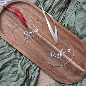 Cica és kutya plexi karácsonyfadísz egyedi névvel ellátva - karácsony - karácsonyi lakásdekoráció - karácsonyfadíszek - Meska.hu