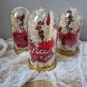 Valentin napi üvegbúra, nőknek, örökrózsával, szárított virágokkal - otthon & életmód - dekoráció - asztal és polc dekoráció - díszdoboz - Meska.hu