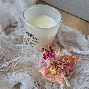 Feliratozott gyertya, szárazvirágokkal Anyák napjára, szülőköszöntő ajándék, Otthon & Életmód, Gyertya, illat, aroma, Gyertya, Virágkötés, MESKA