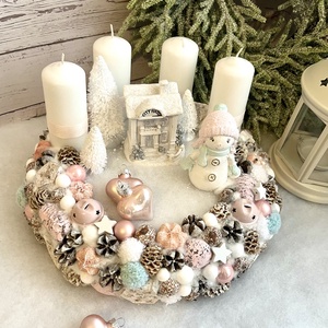 Pasztell hóember adventi koszorú - Meska.hu