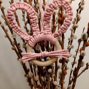 Makramé nyuszifül - ünnepi díszek, dekorációk - húsvéti díszek és dekorációk - húsvéti tojásfadíszek - Meska.hu