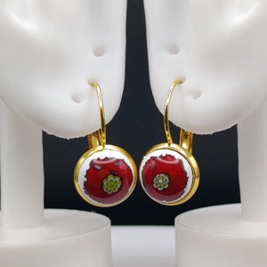  Piros virág fehér alapon - ékszer - fülbevaló - lógó fülbevaló - Meska.hu