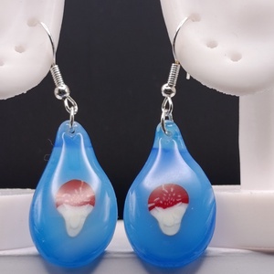 Stilizált gombák kék alapon - ékszer - fülbevaló - lógó fülbevaló - Meska.hu