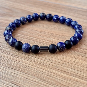 Lapis lazuli férfi karkötő ónixxal - ékszer - karkötő - gyöngyös karkötő - Meska.hu