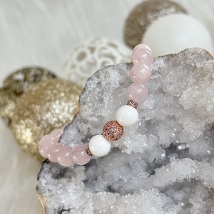 rózsakvarc karkötő kagylóval, Ékszer, Karkötő, Ásványkarkötő, Csomózás, Ékszerkészítés, MESKA