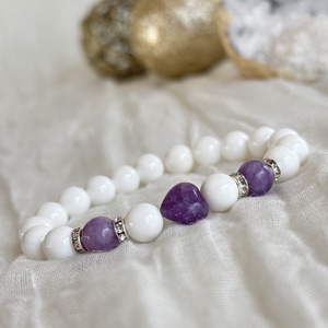 Kagyló karkötő Lepidolit ásvánnyal  - ékszer - karkötő - ásványkarkötő - Meska.hu Kagyló karkötő Lepidolit ásvánnyal  - ékszer - karkötő - ásványkarkötő - Meska.hu