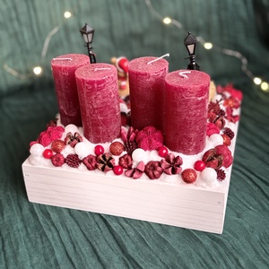 Geódás piros adventi koszorú - karácsony - adventi díszek - adventi koszorú - Meska.hu