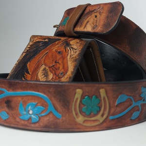 Marhabőr Lovas Pénztárca öv szett - táska & tok - pénztárca & más tok - fülhallgató tok  - Meska.hu