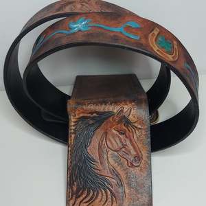 Marhabőr Lovas Pénztárca öv szett - táska & tok - pénztárca & más tok - fülhallgató tok  - Meska.hu