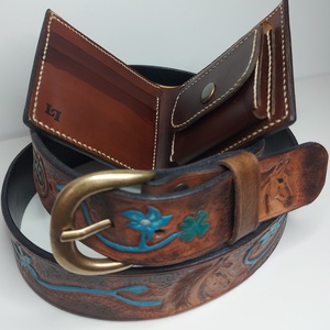 Marhabőr Lovas Pénztárca öv szett - táska & tok - pénztárca & más tok - fülhallgató tok  - Meska.hu