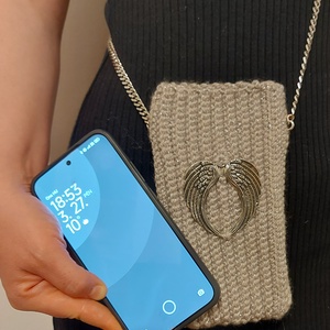 Horgolt ezüst színű telefontartó.  - otthon & életmód - tárolás & rendszerezés - asztali telefontartó - Meska.hu