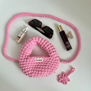Cím: Lanka Kézműves Horgolt Mini Válltáska � Rózsaszín Crossbody - táska & tok - kézitáska & válltáska - vállon átvethető táska - Meska.hu