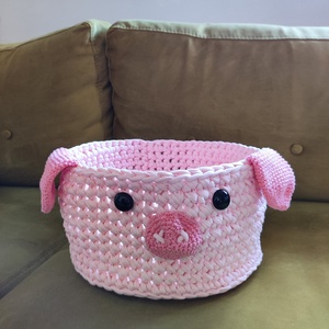 Malackás pink játéktároló kosár, horgolt tároló gyerekszobába - otthon & életmód - babaszoba, gyerekszoba - játéktároló - Meska.hu