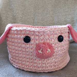 Malackás pink játéktároló kosár, horgolt tároló gyerekszobába - otthon & életmód - babaszoba, gyerekszoba - játéktároló - Meska.hu