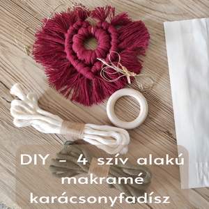 Csináld magad!  4 szív alakú karácsonyfadísz, saját készítésű makramé ajándék természetes anyagokból, DIY (Csináld magad), Egységcsomag, Csomózás, Mindenmás, MESKA