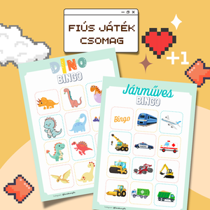 Fiús - Dínós - Járműves - Családi játék csomag (Memória, Bingo) és kisebb foglalkoztató játékok - Meska.hu
