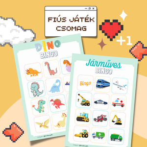 Fiús - Dínós - Járműves - Családi játék csomag (Memória, Bingo) és kisebb foglalkoztató játékok, Játék & Sport, Készségfejlesztő és Logikai játék, Memória játékok, Fotó, grafika, rajz, illusztráció, MESKA