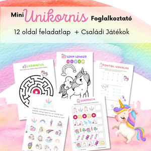Unikornis Mini Foglalkoztató csomag, 12 Feladatlap és családi játék csomag (Memória, Bingo)  -  - Meska.hu