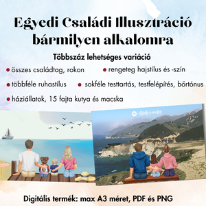 Egyedi családi portré - illusztáció többszáz variációban - bármilyen alkalomra, Művészet, Grafika & Illusztráció, Digitális, Fotó, grafika, rajz, illusztráció, MESKA