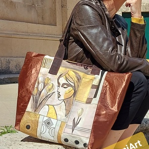 Kézzel festett, patchwork táska,  nőies művészet  - táska & tok - bevásárlás & shopper táska - kenyeres zsák - Meska.hu