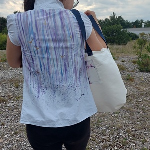 Művészet amit viselhetsz. Szabad kézzel festett nő rövid ujjú ing - ruha & divat - női ruha - blúz - Meska.hu