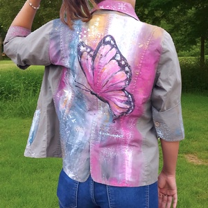  Kézzel festett nő pillangós vékony kabátka. Művészet amit viselhetsz. - ruha & divat - női ruha - kabát - Meska.hu