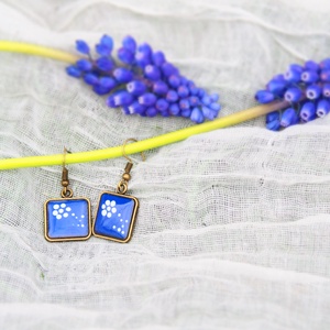 Kékfestő mintás tűzzománc fülbevaló - Meska.hu