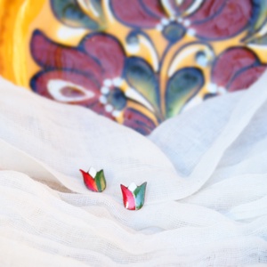 TŰZZOMÁNC Tulipán trikolor fülbevaló, kokárda, magyar, , Fémmegmunkálás, Tűzzománc, MESKA