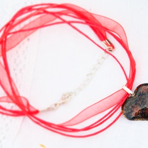 Tűzzománc szívecske medál - szatén láncon - ékszer - nyaklánc - medálos nyaklánc - Meska.hu