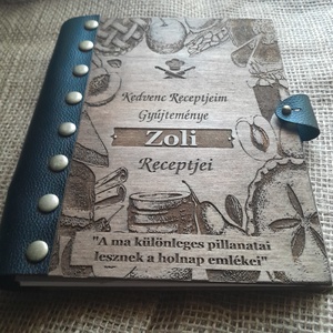Ízek Könyve  Kézműves Receptgyűjtő Gravírozott Fa Borítóval és Elegáns Bőrkötéssel - Meska.hu