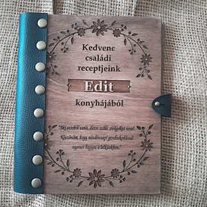 Virágmintás kézműves receptgyűjtő gravírozott fa borítóval és elegáns bőrkötéssel - otthon & életmód - konyhafelszerelés, tálalás - sütés, főzés - receptfüzet - Meska.hu