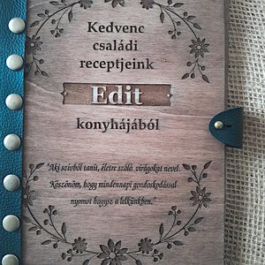 Virágmintás kézműves receptgyűjtő gravírozott fa borítóval és elegáns bőrkötéssel - otthon & életmód - konyhafelszerelés, tálalás - sütés, főzés - receptfüzet - Meska.hu