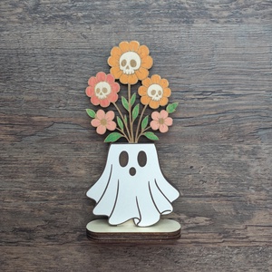 Szellemes halloween-i asztaldísz, Otthon & Életmód, Dekoráció, Halloween, Halloweeni asztaldísz, Gravírozás, pirográfia, Famegmunkálás, MESKA