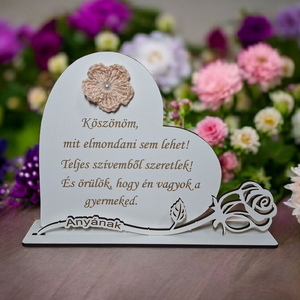 Anyák napjára / pedagógus napra szív alakú tábla rózsával, Otthon & Életmód, Dekoráció, Asztal és polc dekoráció, Asztaldísz, Famegmunkálás, MESKA