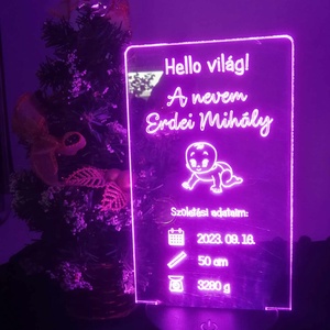 Babaköszöntő 3 D-s LED  lámpa, 7 színű, Otthon & Életmód, Babaszoba, gyerekszoba, Babaszoba dekoráció, Gravírozás, pirográfia, MESKA