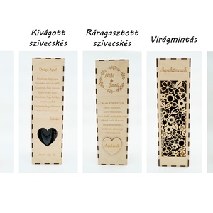 Szülőköszöntő szett (2 db): 1 bortartó + 1 virágbox egyedileg gravírozva fa dobozban édesapának és édesanyának - esküvő - emlék & ajándék - szülőköszöntő ajándék - Meska.hu