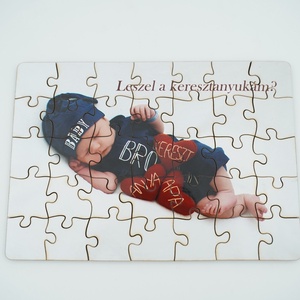Keresztszülő felkérő fényképes fa puzzle, akár gravírozott fa dobozban/vászontasakban - játék & sport - puzzle - forma puzzle - Meska.hu