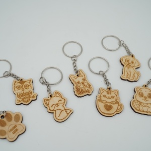 Állatos fa kulcstartó lánccal többféle mintával, Táska & Tok, Kulcstartó & Táskadísz, Kulcstartó, Gravírozás, pirográfia, MESKA