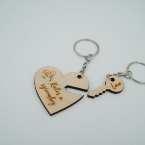 Szives-kulcsos páros fa kulcstartó , Táska & Tok, Kulcstartó & Táskadísz, Kulcstartó, Gravírozás, pirográfia, MESKA