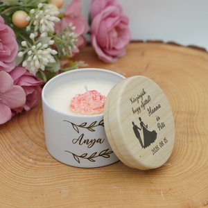 Szójaviasz illatgyertya gravírozott fém tégelyben, Esküvő, Emlék & Ajándék, Köszönőajándék, Gravírozás, pirográfia, Gyertya-, mécseskészítés, MESKA