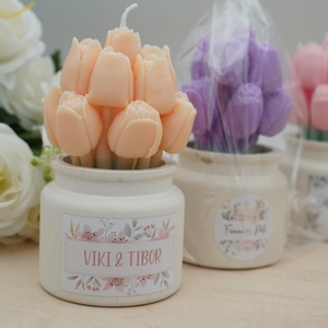 Tulipáncsokor kerámia kaspóban, szójaviasz illatgyertya - kellékek & szerszámok - dekorációs kellékek - dekorációs gyertya - Meska.hu