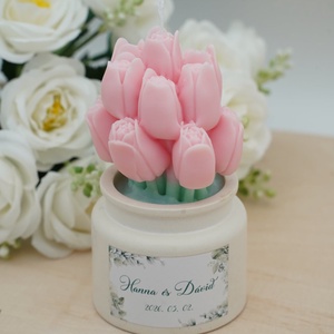 Tulipáncsokor kerámia kaspóban, szójaviasz illatgyertya, Kellékek & szerszámok, Dekorációs kellékek, Dekorációs gyertya, Gyertya-, mécseskészítés, Kerámia, MESKA