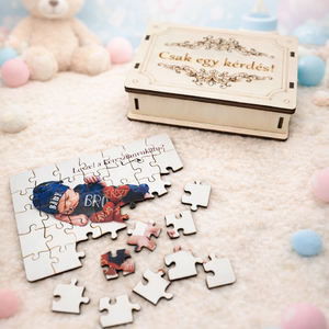 Keresztszülő felkérő fényképes fa puzzle, akár gravírozott fa dobozban/vászontasakban, Baba - mama, Keresztelő kellékek, Keresztszülő felkérő, Gravírozás, pirográfia, MESKA